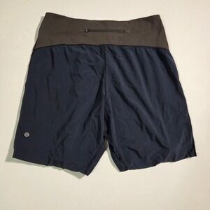 Lululemon Mens Athletic Shorts Navy Blue Zipper Pocket Drawstring Size M